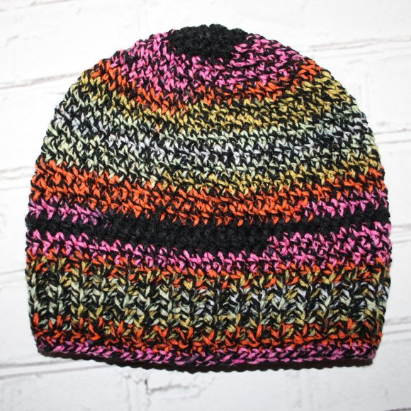 🖤🌈 Black + Rainbow Striped Beanie – Handmade Crochet · OS * - Picture 5 of 5